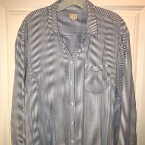 Blue and white striped button up